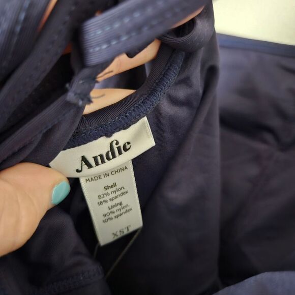 Andie Swim One Piece Bathing Suit LT Paloma Navy Tall Tie Back Neutral Vacation - Picture 9 of 14